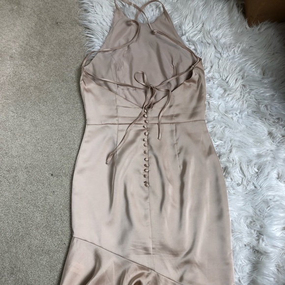 Lavish Alice Asymmetric Backless Bodycon Midi Dress Champagne Satin Size 8 - Picture 7 of 14